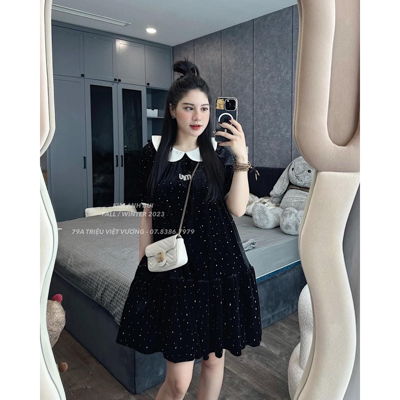 Váy Miu nhũ đá cổ sen babydoll siêu xinh KAB