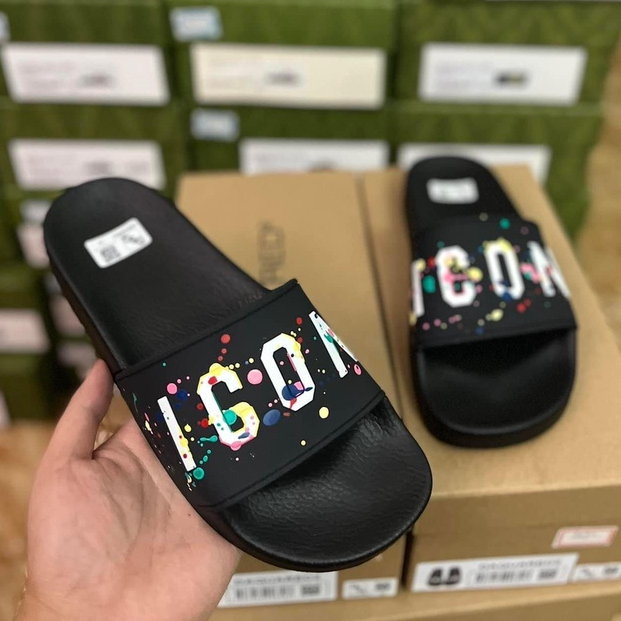 Dép lê icon quai ngang , dép DSQ2 nam quai ngang vẩy sơn mới nhất đế cao su hot trend 2024