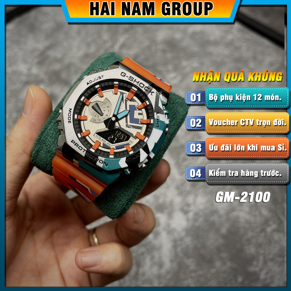 Đồng hồ nam G-SHOCK GM-2100SS-1A Cam Bạc Graffity - Dây nhựa vỏ thép - Bảo hành 2 năm - Full phụ kiện.