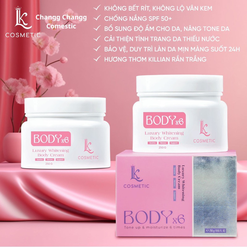 Kem body x6 Linhkool , Kem dưỡng trắng chuyên sâu,dưỡng ẩm,chống nắng da hiệu quả Luxury whitening Body X6 Cream 250G