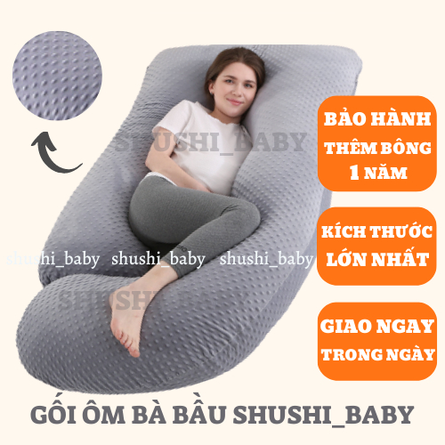 Gối Ôm Bà Bầu Hình Chữ U Vải Nhung Có Thiết Kế Gác Chân Shushi_baby