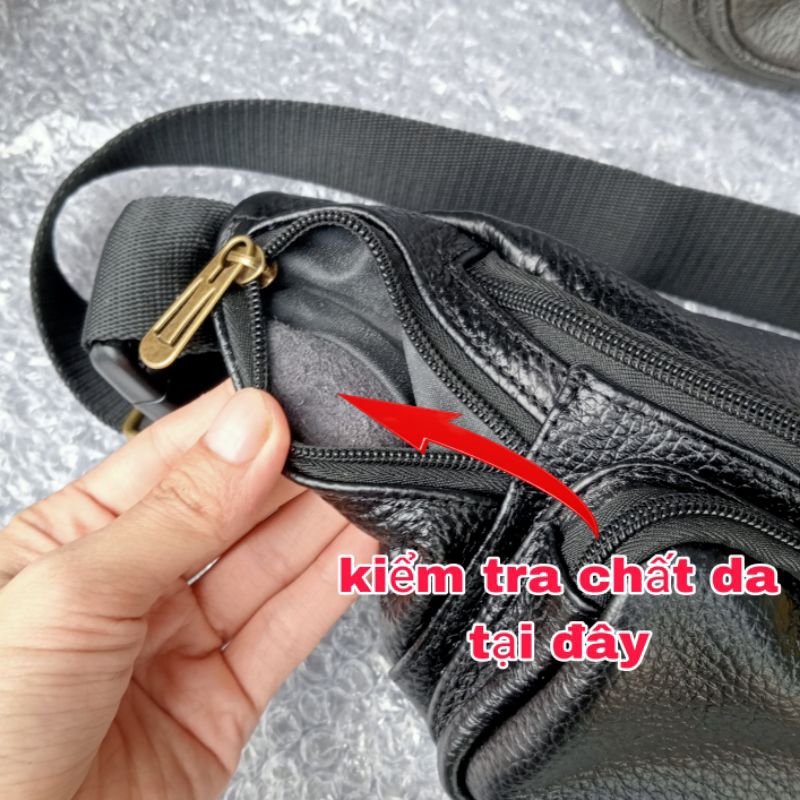 Túi Bao Tử Nam Da Bò Cao Cấp, Túi Đeo Chéo Nam Da Thật - BH 12 Tháng