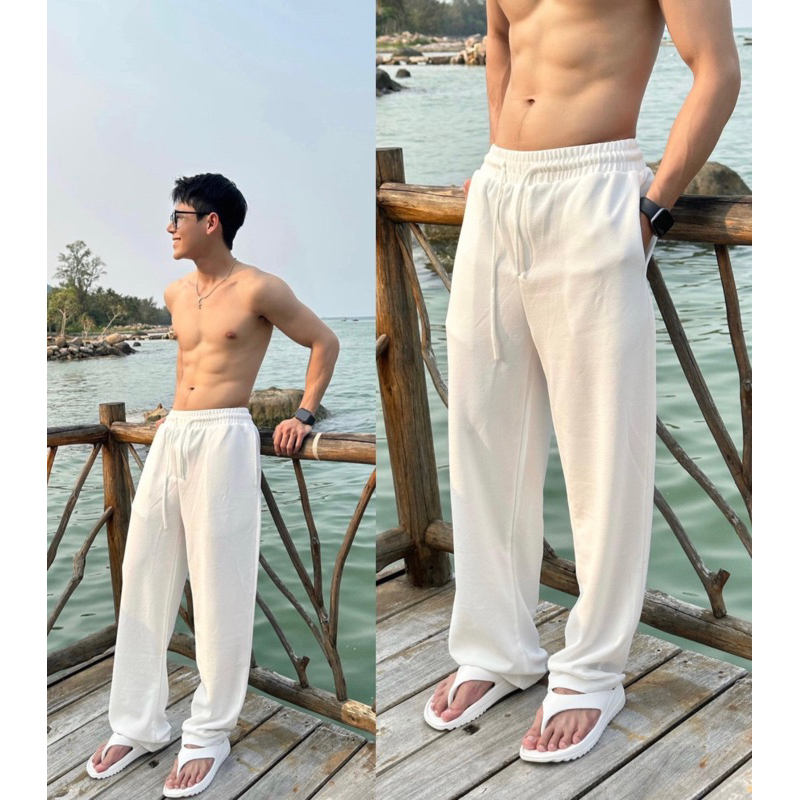 Quần thun trắng trơn Basic Unisex