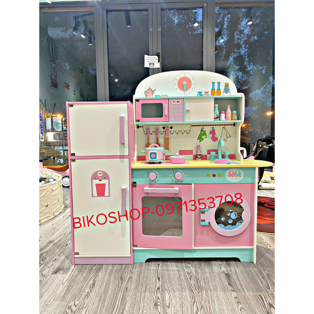 Đồ chơi bếp bằng gỗ màu hồng 101cm cho bé - Đồ chơi gỗ cho bé - Biko Shop