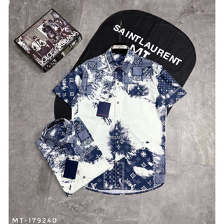 Áo sơ mi LV loang denim in họa tiết dành cho nam nữ