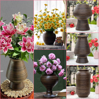 Bình hoa gốm sứ Bát Tràng men nâu mộc ganh decor trang trí cao cấp, lọ cắm hoa để bàn đẹp sang trọng