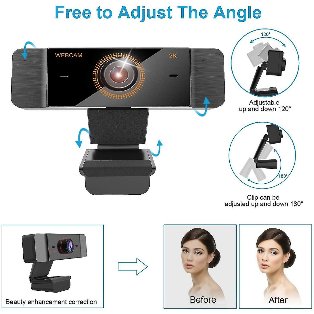WEBCAM CÓ MICROPHONE, WEBCAM 2K - 1440P FULL HD CÓ BÌA CHÂN MÁY VÀ MICRO KÉP, WEBCAM GÓC RỘNG CHO MÁY TÍNH