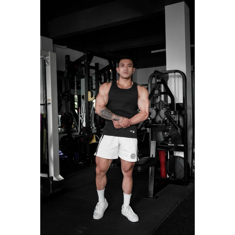 Quần short ngắn thể thao Young La x Cbum 2 sọc 6inch thun da cá