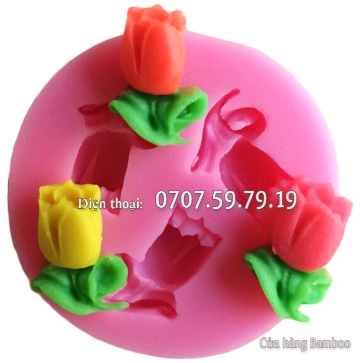 Khuôn silicon 3 hoa Tulip - Khuôn làm bánh, rau câu, socola, fondant silicon – Mã số 1675