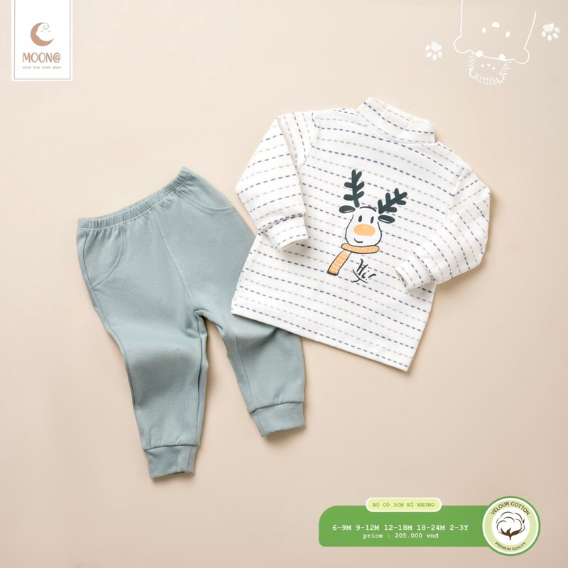 Bộ cổ 3cm nỉ nhung MOON cho bé trai và bé gái 6 tháng đến 3 tuổi.