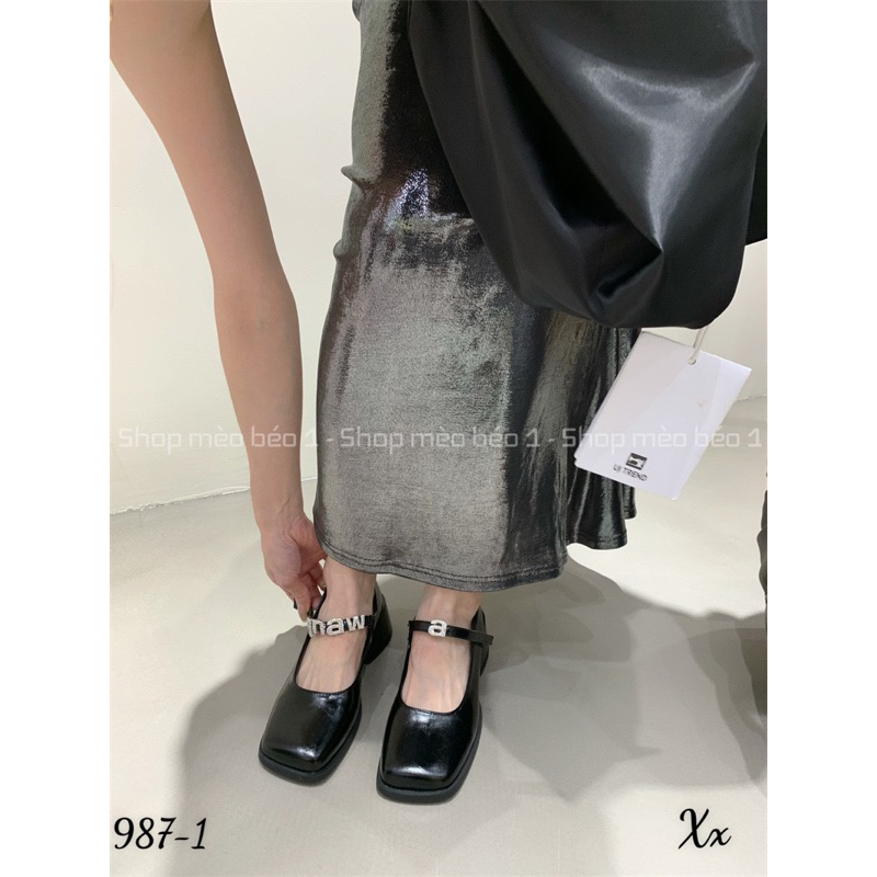 Giày búp bê quai ngang tag chữ đá gót vuông fullbox hàng quảng châu cao cấp