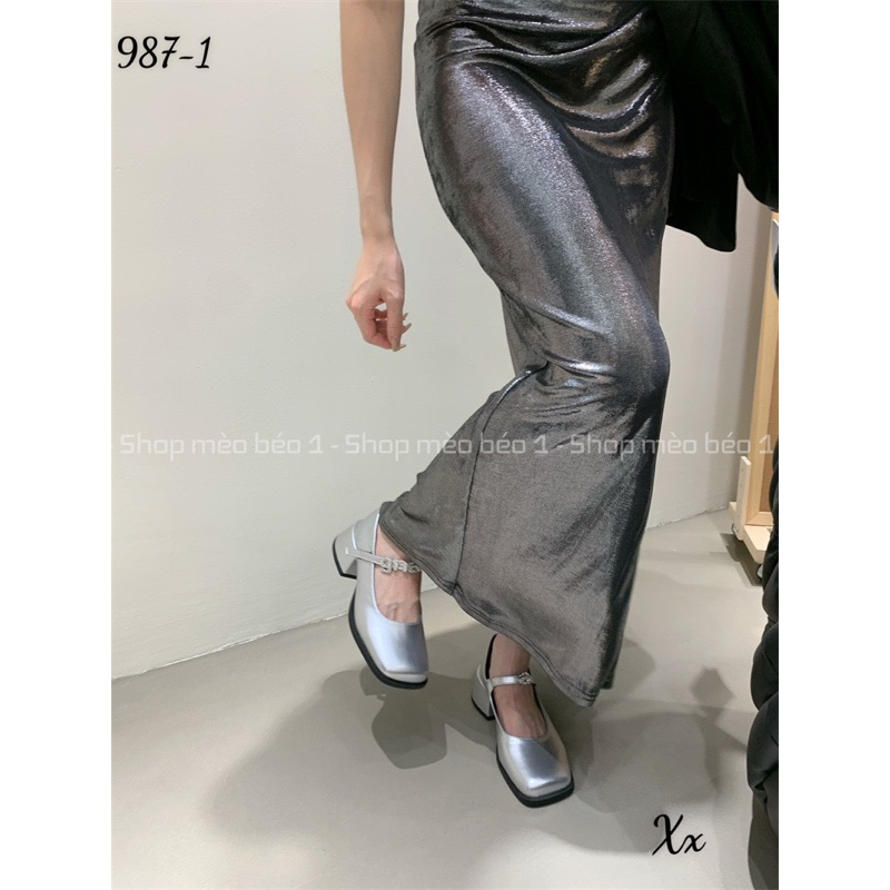 Giày búp bê quai ngang tag chữ đá gót vuông fullbox hàng quảng châu cao cấp