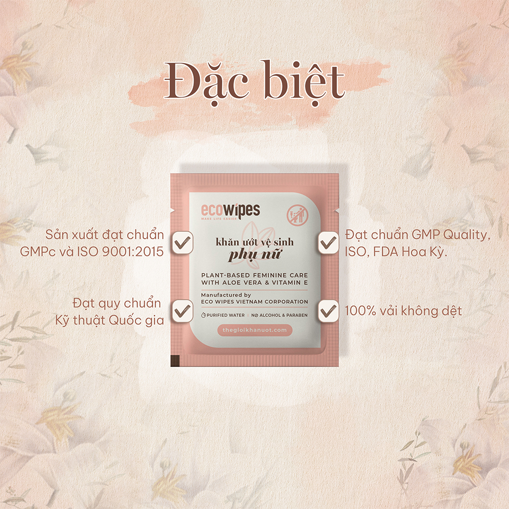 Khăn giấy ướt vệ sinh vùng kín phụ nữ Ecowipes hương Daisy 1 tờ/gói *20 gói - Hàng chính hãng