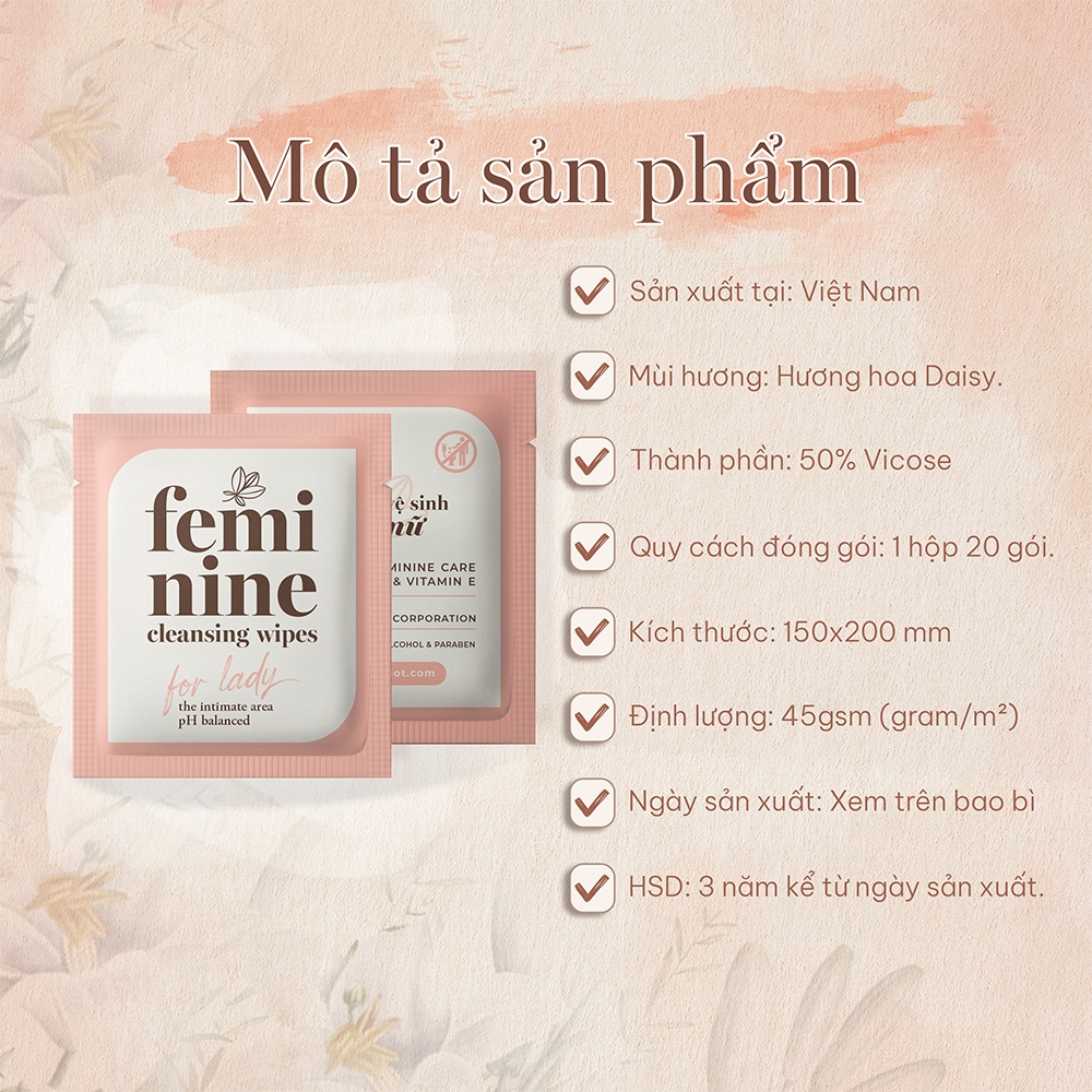 Khăn giấy ướt vệ sinh vùng kín phụ nữ Ecowipes hương Daisy 1 tờ/gói *20 gói - Hàng chính hãng
