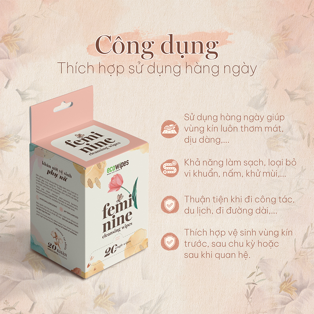 Khăn giấy ướt vệ sinh vùng kín phụ nữ Ecowipes hương Daisy 1 tờ/gói *20 gói - Hàng chính hãng