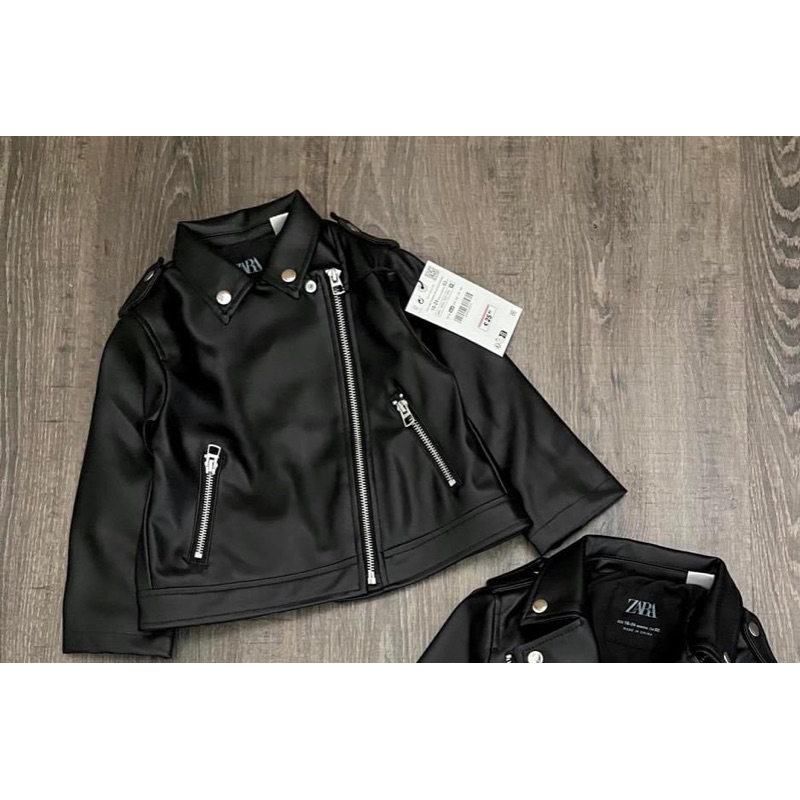 Áo khoác da bé trai bé gái đen khóa chéo