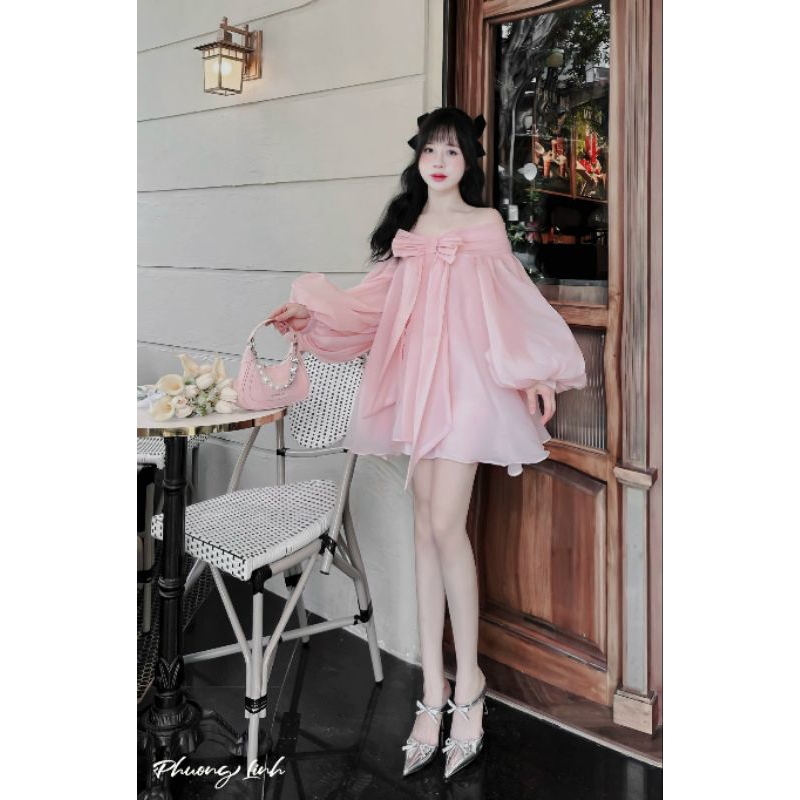 Váy Baby Doll nơ xinh đính cúc bánh bèo