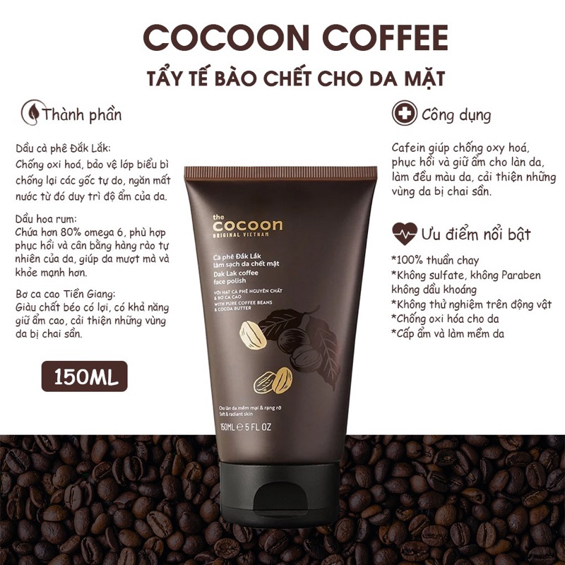 Tẩy da chết da mặt Cocoon Cà phê Đắk Lắk làm sạch da mặt 150ml | BigBuy360 - bigbuy360.vn