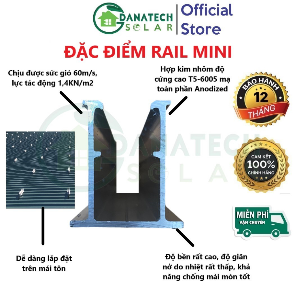 Thanh rail mini lắp pin năng lượng mặt trời bằng hợp kim nhôm độ cứng cao T5-6005 mạ toàn phần Anodized