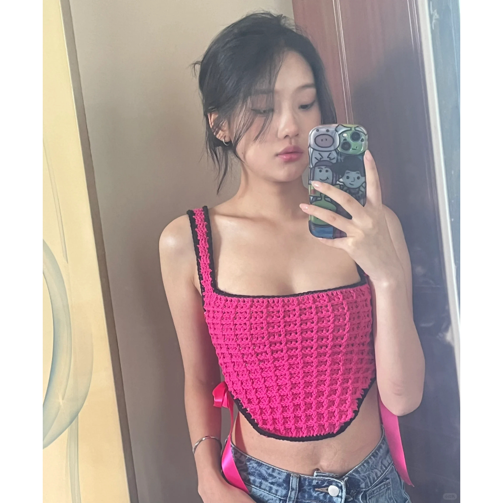 Áo corset sexy hai dây ribbon len móc hiệu ứng waffle handmade trendy - phù hợp hè thu cực cháy 🔥
