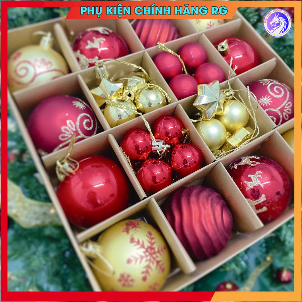 Hộp 44 Quả Châu 3-6CM Trang Trí Cây Thông Noel