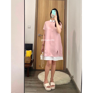 Đầm cổ sen hồng phấn form suông