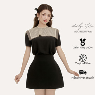 Áo kiểu nữ cổ phối ren đính kết kim tuyến Linly Store A-CKT1