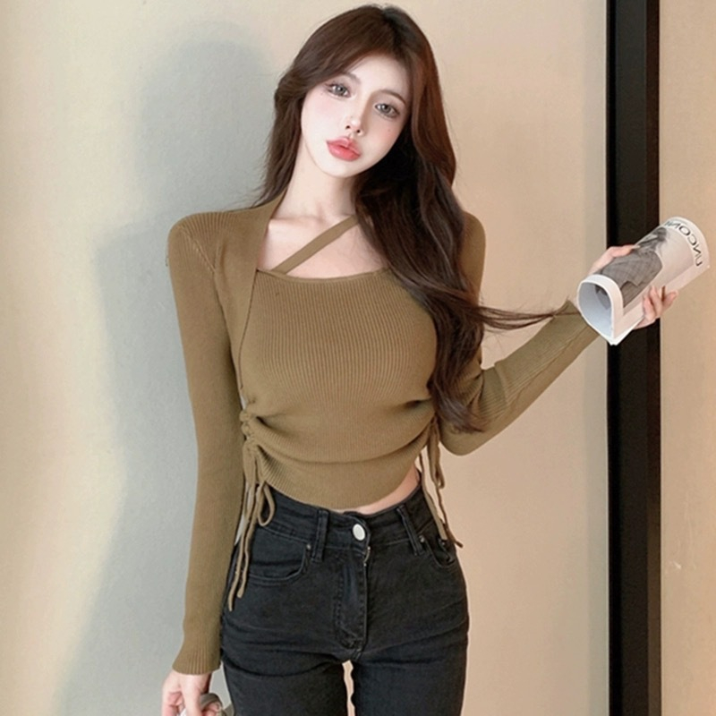 Áo len Quảng châu rút dây sườn 2 bên dài tay