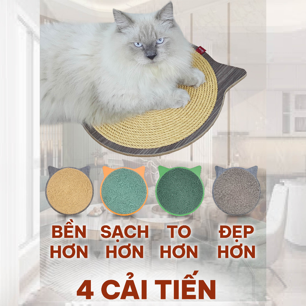 Bàn cào móng cho mèo thừng bền sạch nhà CATCA - BCM Mặt mèo tròn  39*39 cm