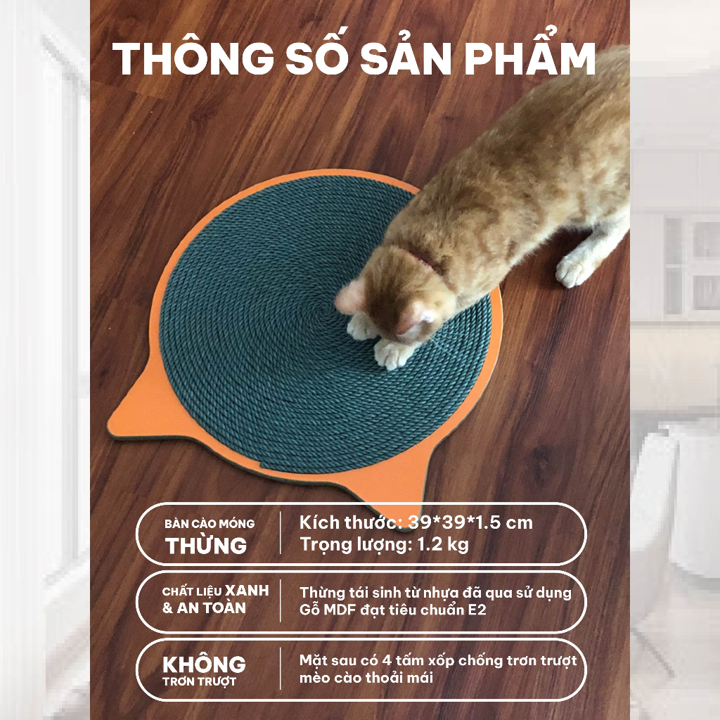 Bàn cào móng cho mèo thừng bền sạch nhà CATCA - BCM Mặt mèo tròn  39*39 cm