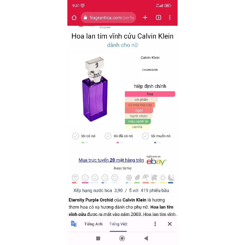 Nước hoa calvin klein eternity purple orchid