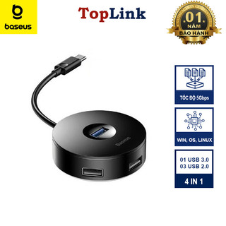 Bộ Chia USB Hoặc Type C Baseus AirJoy Round Box HUB Adapter Type-C Hoặc USB3.0 To USB3.0*1 + USB2.0*3 Cho Mac Pro Air