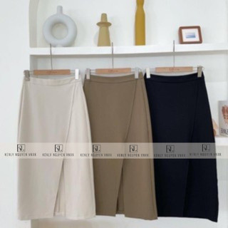 Chân váy bút chì suông dáng dài 75cm 2 lớp lót xẻ đùi trước thời trang nữ -cv02