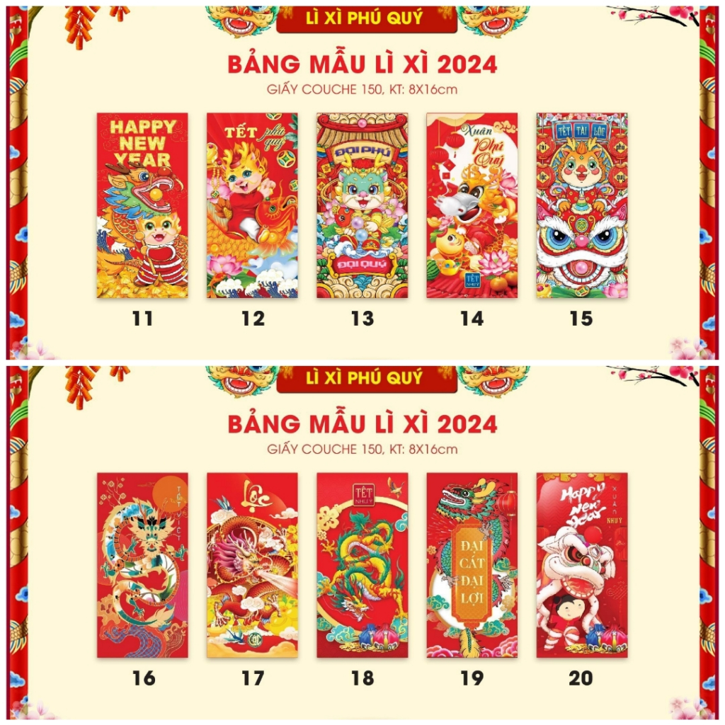 50 bao lì xì rồng vàng may mắn