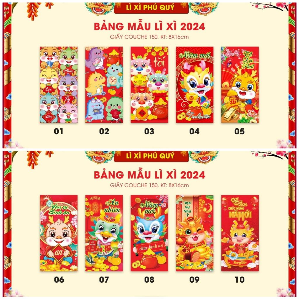 50 bao lì xì rồng vàng may mắn
