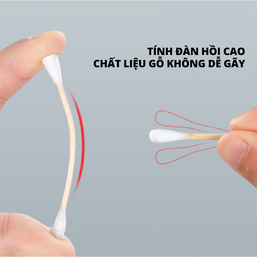 Hộp 500 Tăm Bông Ngoáy Tai Cotton Swabs 2 Đầu Vệ Sinh Tai, Mũi Kháng Khuẩn - Bông Lấy Ráy Tai