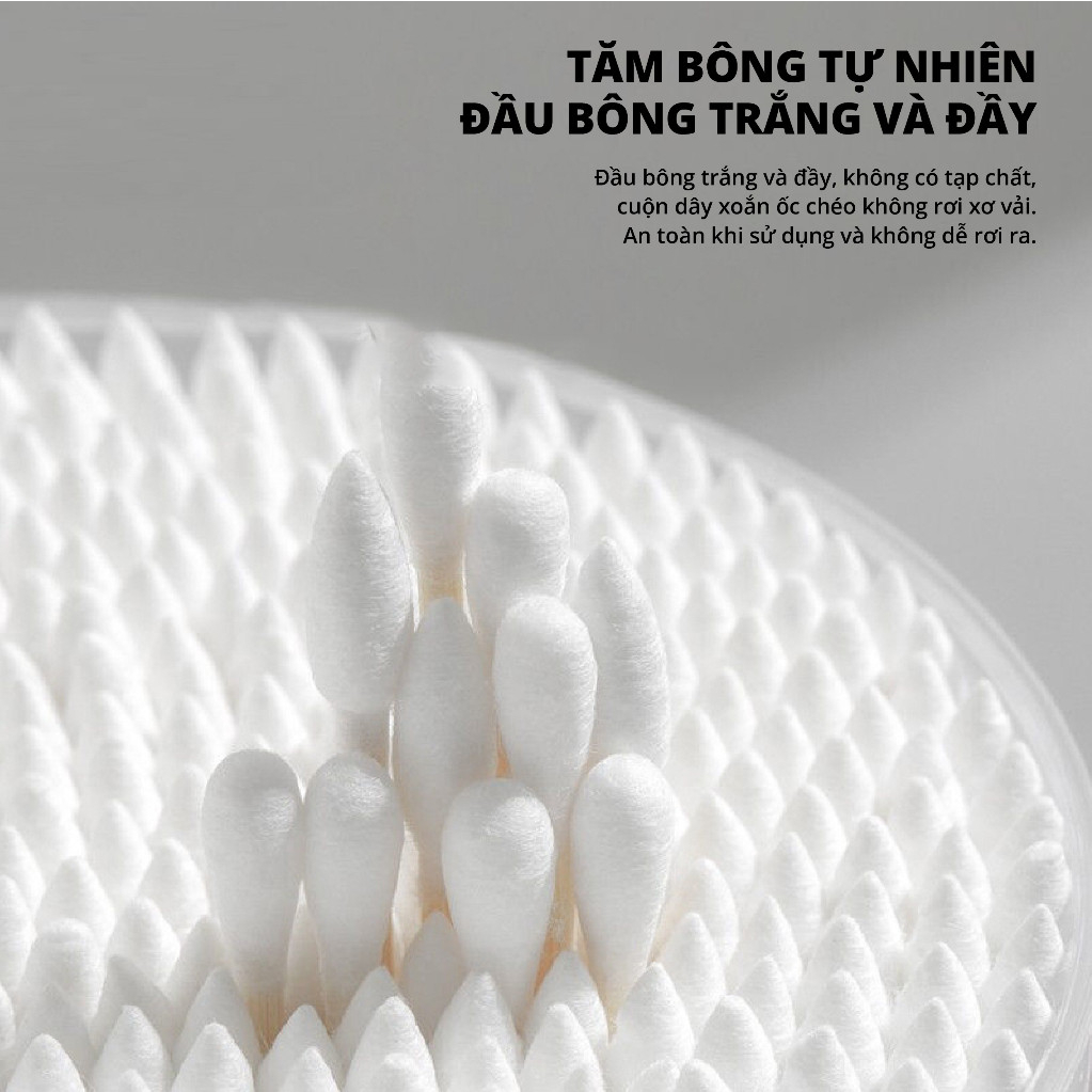 Hộp 500 Tăm Bông Ngoáy Tai Cotton Swabs 2 Đầu Vệ Sinh Tai, Mũi Kháng Khuẩn - Bông Lấy Ráy Tai