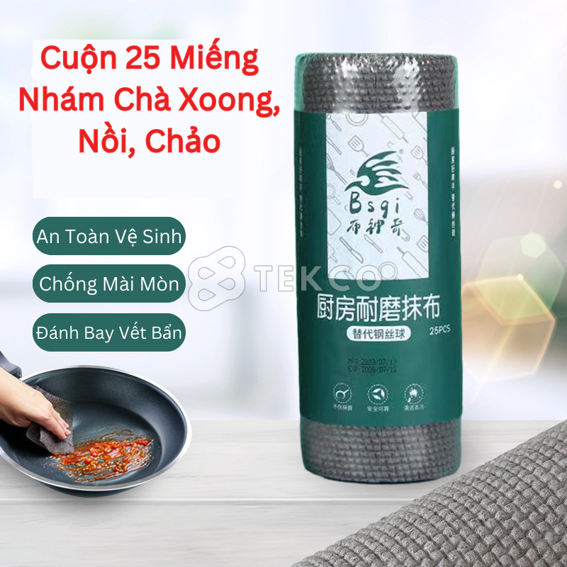 Cuộn 25 Miếng Chà Nồi Niêu, Xoong Chảo, Inox, Bồn Sứ Sử Dụng Nhiều Lần - Miếng Nhám Chà Vết Nhọ Xoong, Nồi