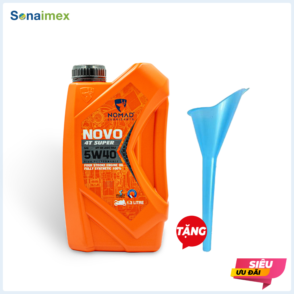 Nhớt Xe Côn Tay NOMAD NOVO 5W40 SN MA2 1.3L Cho Raider/Satria/Mô-tô PKL + Phễu Thay Nhớt Cán Dài