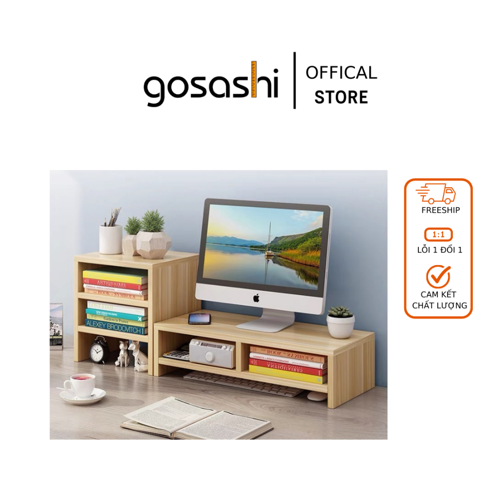 Kệ sách gỗ 3 ngăn hình chữ nhật kệ sách đê bàn mini