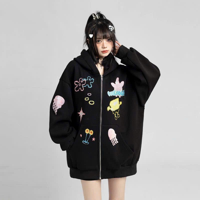 Áo khoác nỉ dây kéo phao nữ unisex IN TOÀN THÂN form rộng phong cách năng động-shopsituoiteen