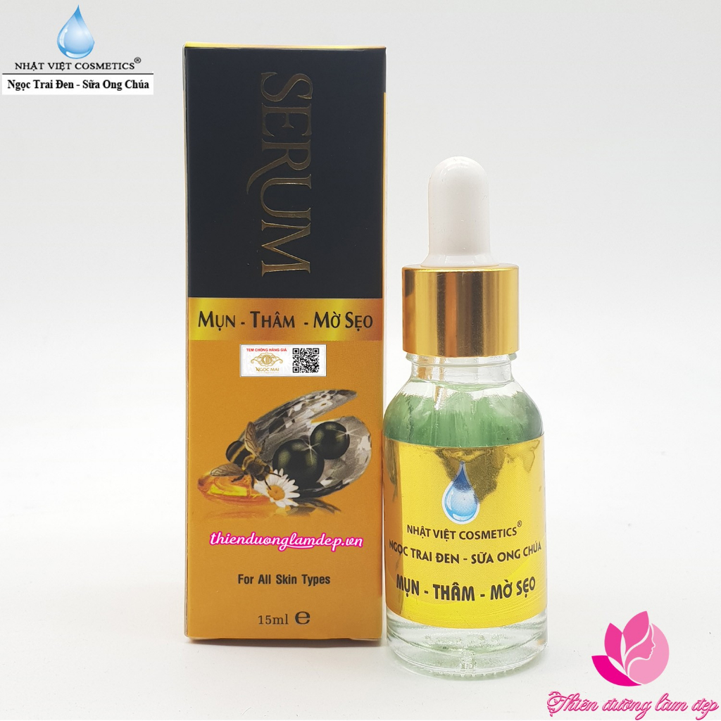 Serum mụn xóa thâm mờ sẹo dưỡng chất Ngọc trai đen - Sữa ong chúa Nhật Việt Cosmetics (15ml)
