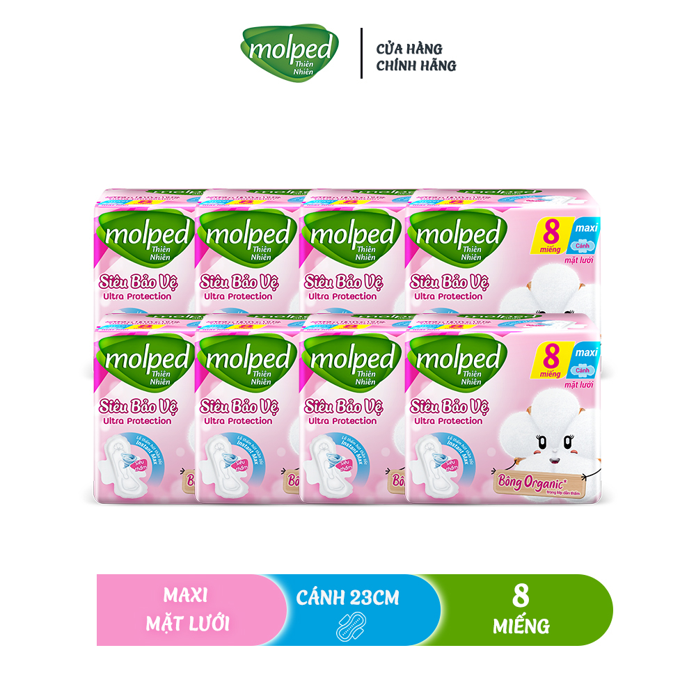 Combo 8 gói Băng vệ sinh Molped thiên nhiên Siêu bảo vệ Maxi có cánh