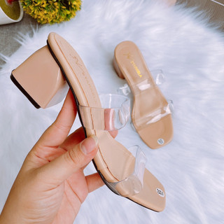 Dép cao gót 2 quai trong gót bầu 5cm đơn điệu