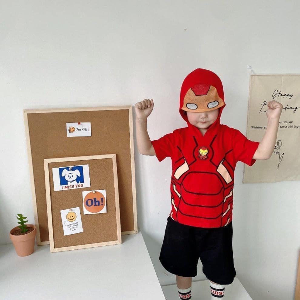 Set 2 áo nhện avenger có mũ chất cotton cộc tay cho bé trai