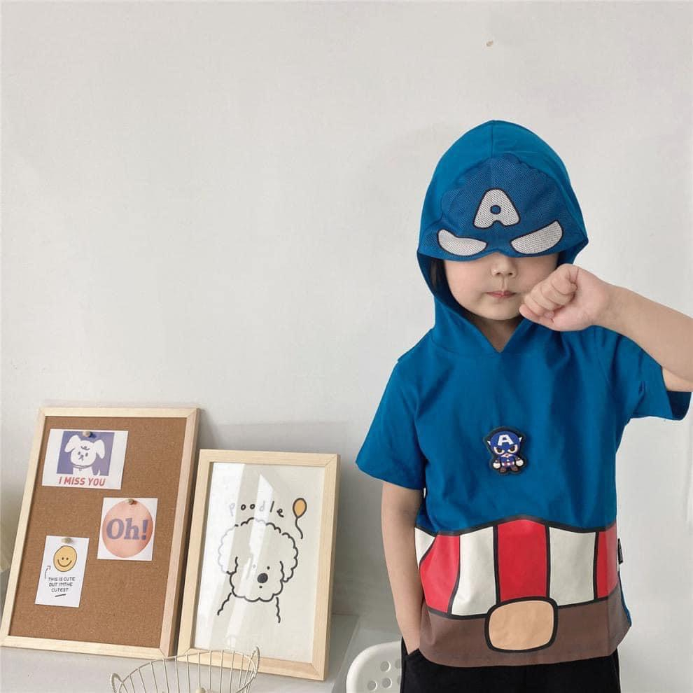 Set 2 áo nhện avenger có mũ chất cotton cộc tay cho bé trai