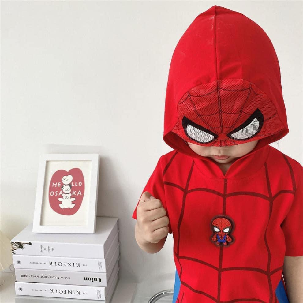 Set 2 áo nhện avenger có mũ chất cotton cộc tay cho bé trai