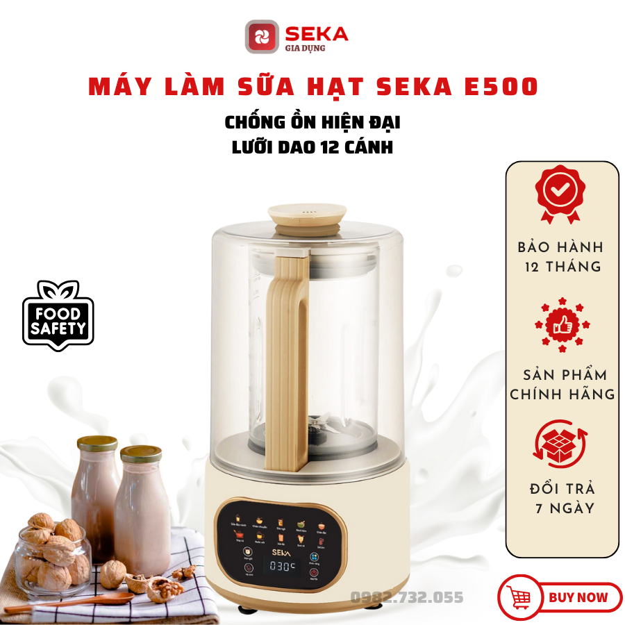 Máy làm sữa hạt đa năng Seka E500, Máy làm sữa đậu nành chính hãng, 10 chức năng, độ ồn thấp, bảo hành chính hãng