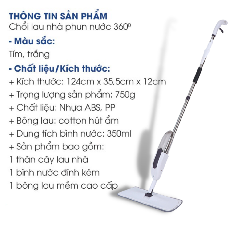 Cây lau nhà phun sương, Chổi Lau Nhà Phun Sương Có bình xịt thông minh SPRAYMOP HỘP ĐEN