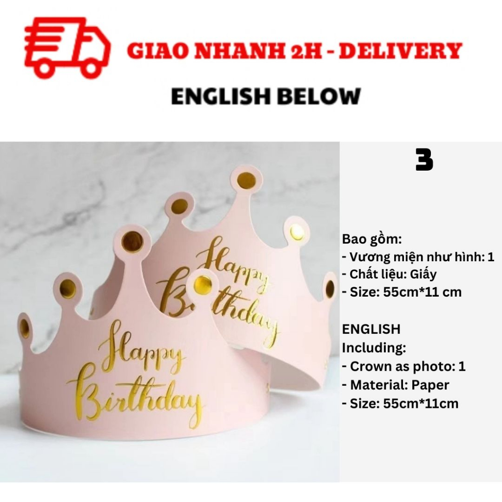 Vương Miện Happy Birthday Cho Bé Nhiều Mẫu Kid Paper Crown TNOI63
